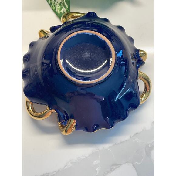 Vintage Blue White and Gold Porcelain China Floral Candy Dish - Picture 5 of 9